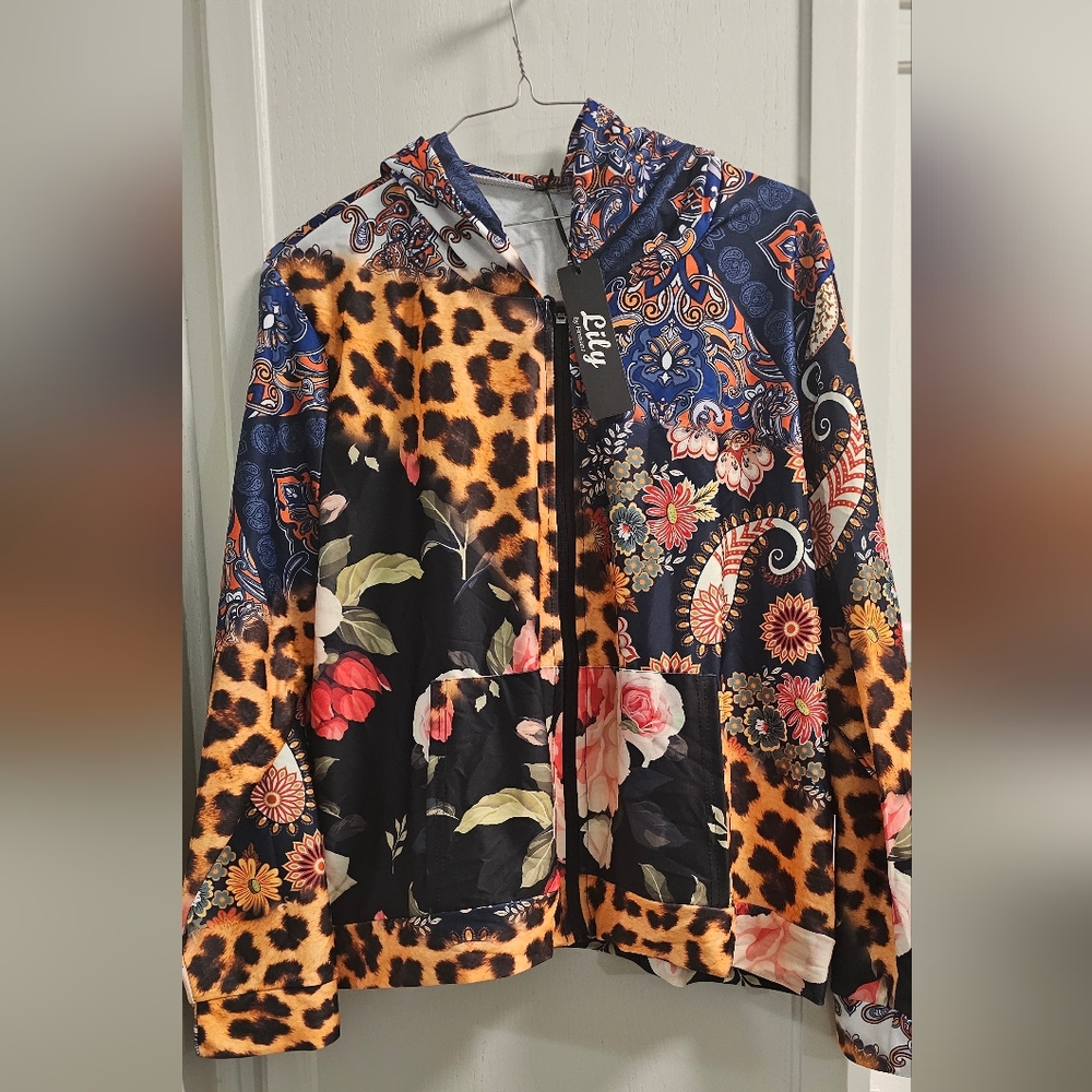 NWT 4XL Patterned hooded, zip jacket